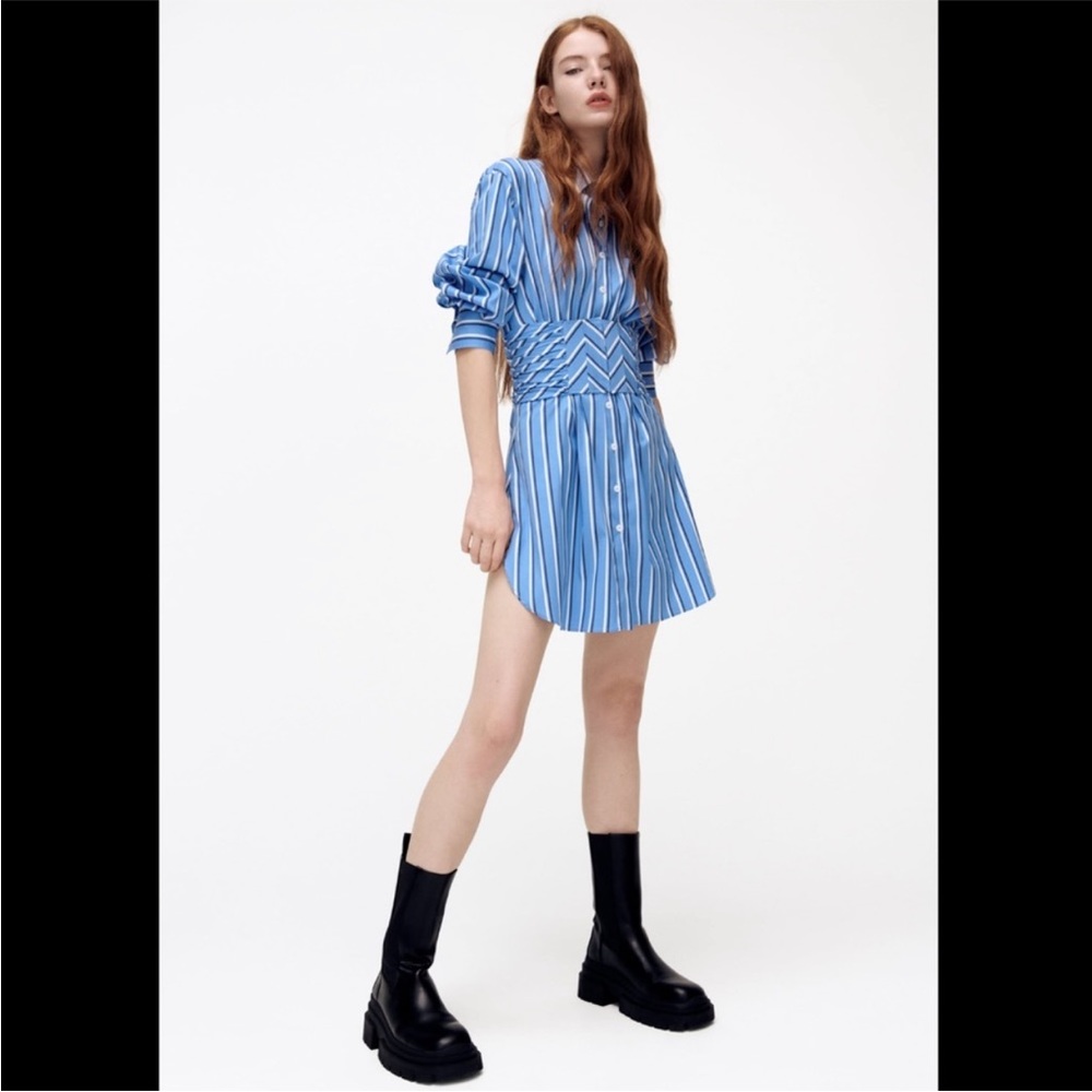COPY - Zara poplin striped corset shirt dress